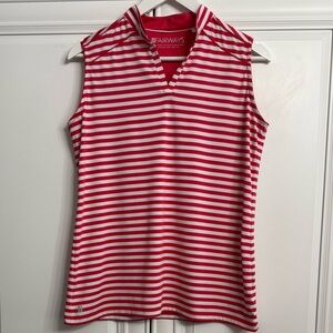 Fairways Size Large Sleeveless V-Neck Delux Dri Golf Shirt Red and White Stripes